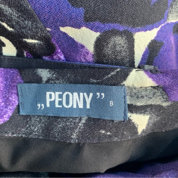 "Peony" Ladies Size 8 Circle Skirt Purple Black Floral Wool Silk Belted Lined - Picture 10 of 10